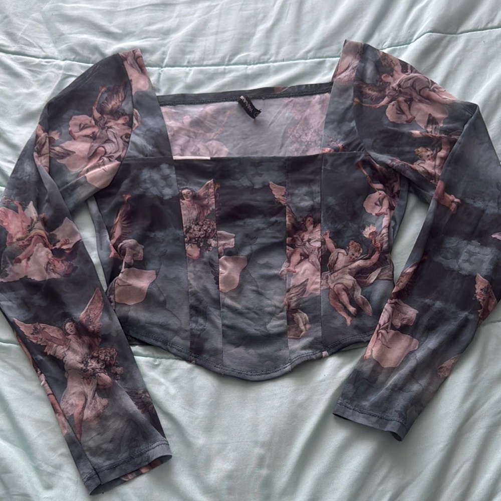 Shein Angel Print Long Sleeve Top